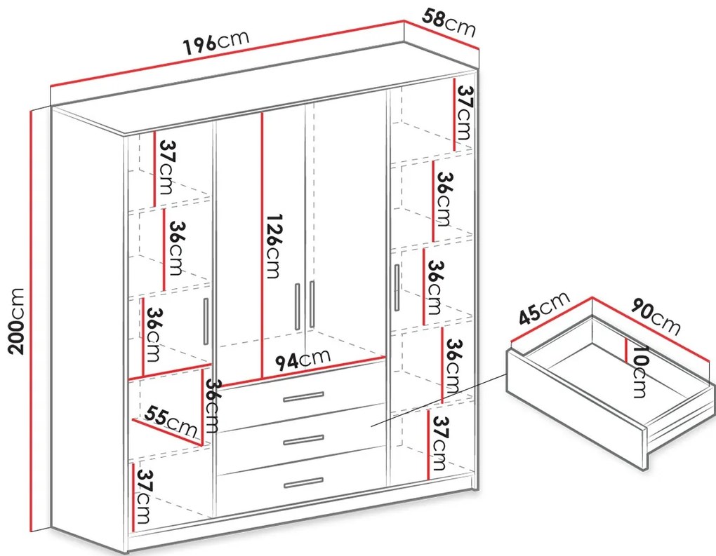 Ντουλάπα τετράφυλλη Bali 4D 2-Mple