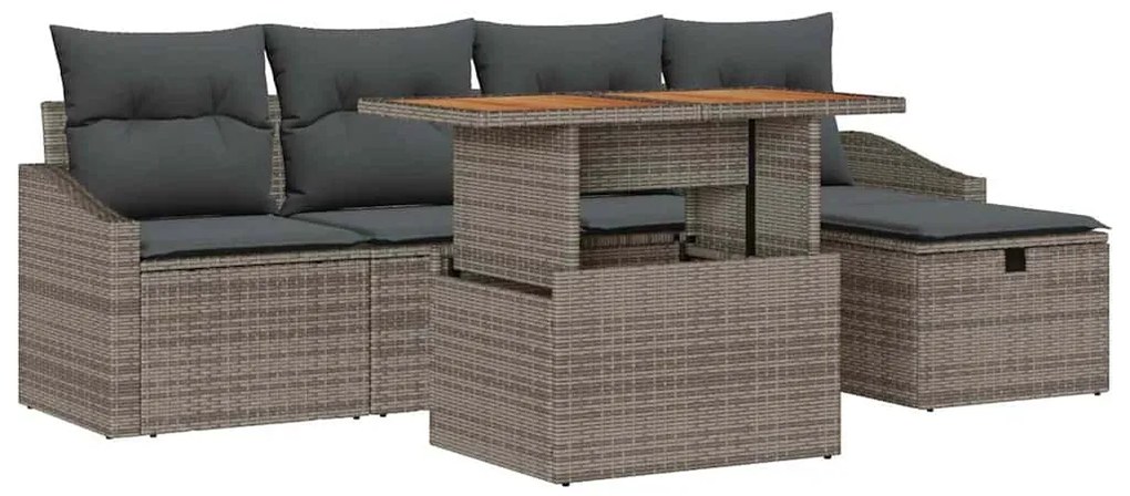 vidaXL Σετ Καναπέ Κήπου με μαξιλάρι 6 pcs Γκρι Πολυ ράταν
