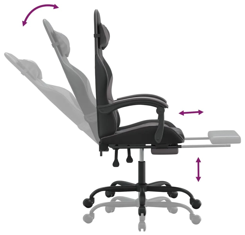 vidaXL Καρέκλα Gaming Μασάζ Υποπόδιο Μαύρο/Γκρι από Συνθετικό Δέρμα