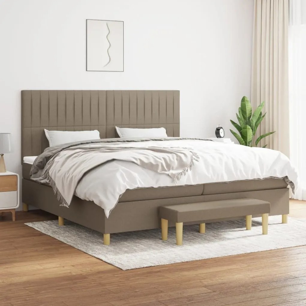 Κρεβάτι Boxspring με Στρώμα Taupe 200x200 εκ. Υφασμάτινο - Μπεζ-Γκρι