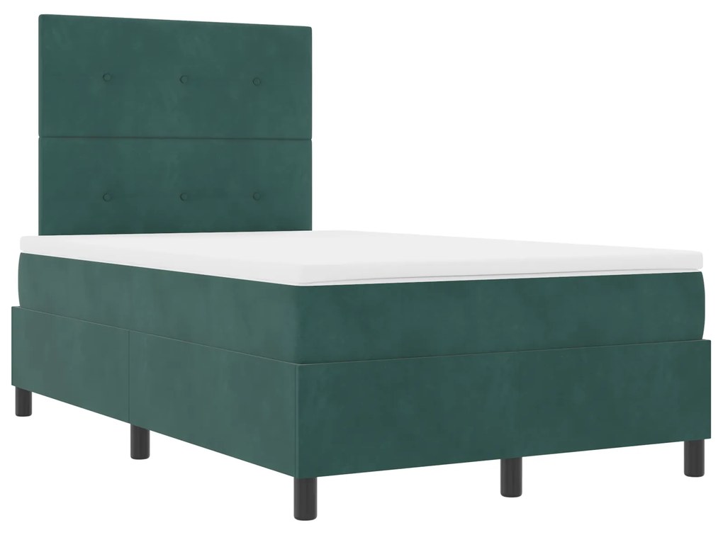 vidaXL Κρεβάτι Box Spring με Στρώμα & LED Σκούρο Πράσινο 120x190 εκ Βελούδινο