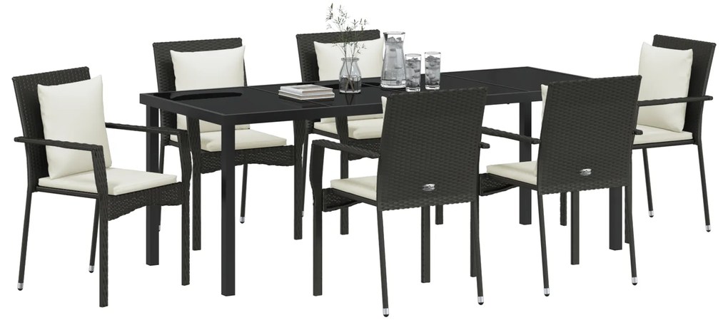 vidaXL Σετ Γευμάτων Κήπου 7 pcs Μαύρο 200 x 80 x 73 εκ PE Ρατάν