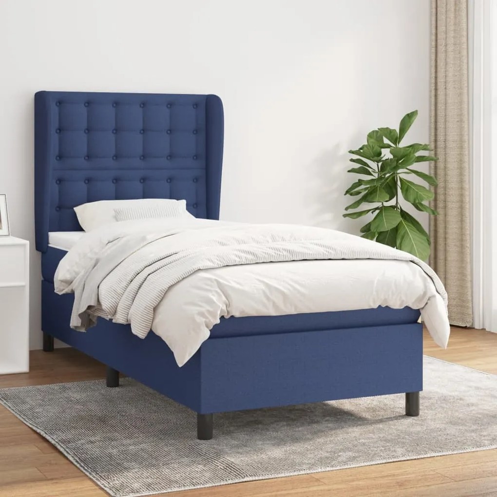 vidaXL Κρεβάτι Boxspring με Στρώμα Μπλε 90x200 εκ.Υφασμάτινο