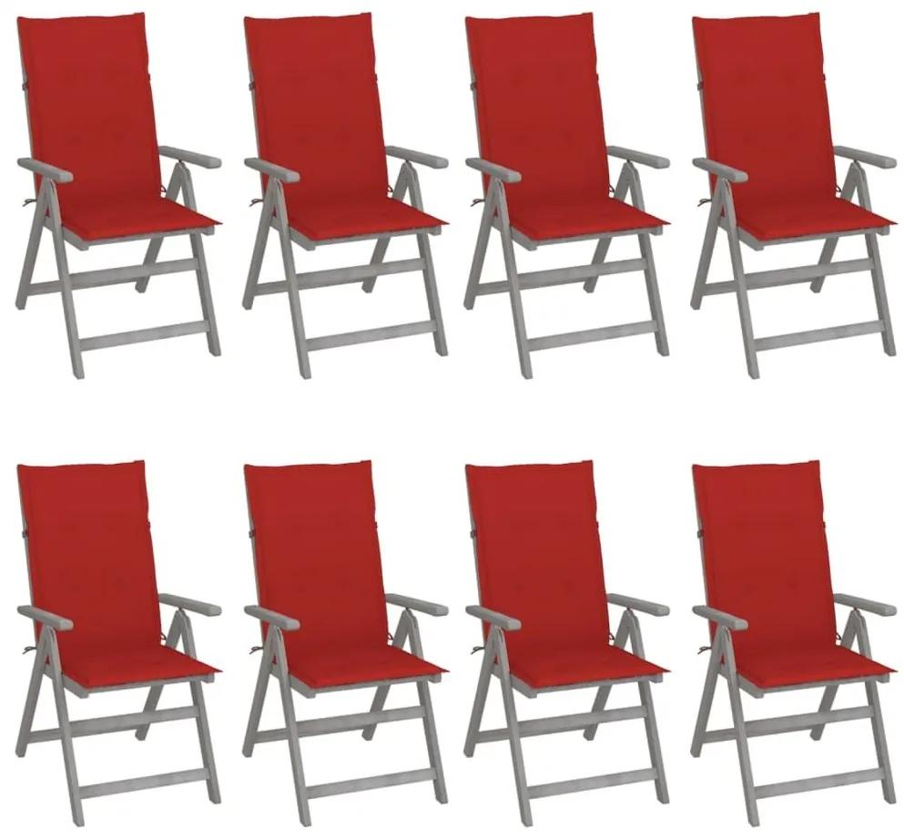 Καρέκλες Κήπου Ανακλ. 8 τεμ. από Γκρι Ξύλο Ακακίας &amp; Μαξιλάρια - Γκρι