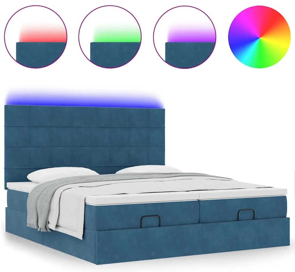 Οθωμανικό κρεβάτι με στρώματα &amp; LEDs Σκούρο μπλε Βελούδο 3314625