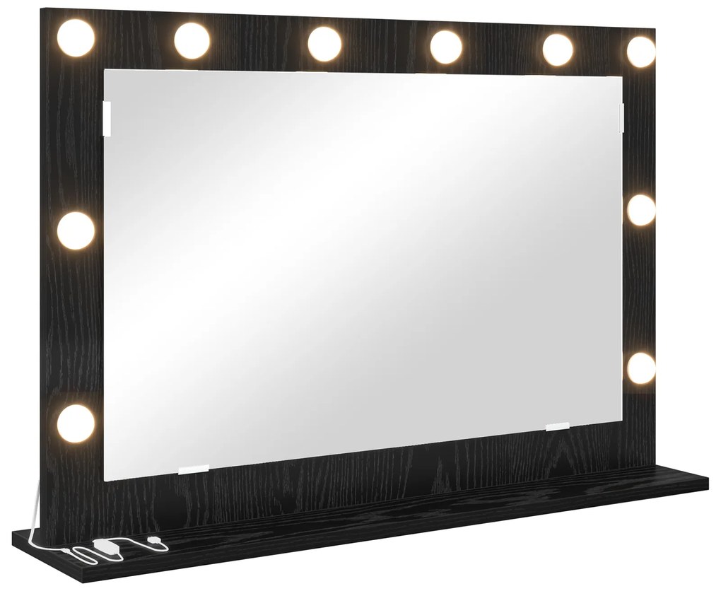vidaXL Καθρέφτης Μακιγιάζ με LED Φώτα Μαύρη Δρυς 80x55x18 εκ