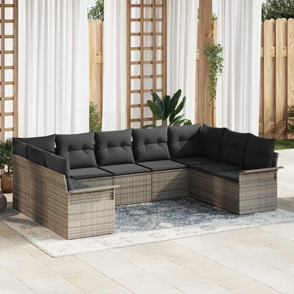 vidaXL Σετ Καναπέ Κήπου με μαξιλάρι 9 pcs Γκρι Πολυ ράταν