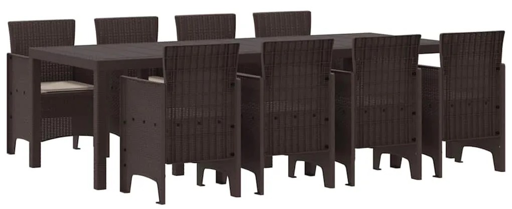 vidaXL Σέτ φαγητού για κήπο 9 pcs Καφέ Rattan Polt