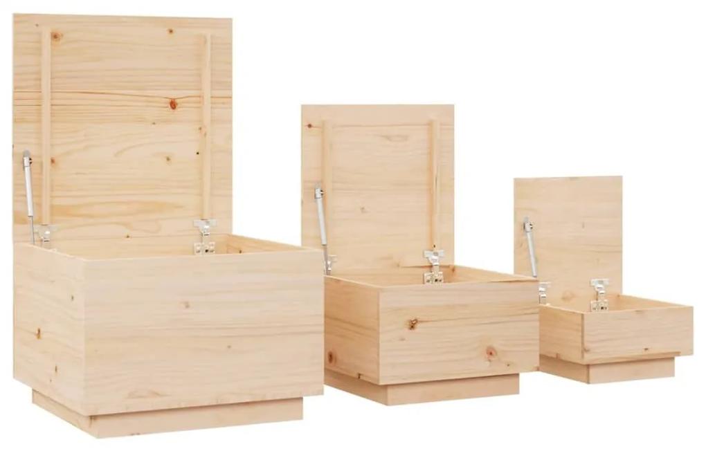 Κουτιά Αποθήκευσης με Καπάκια 3 τεμ. από Μασίφ Ξύλο Πεύκου - Καφέ