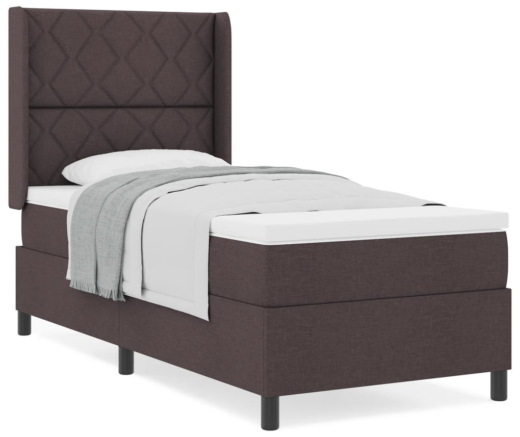 vidaXL Κρεβάτι Box Spring με Στρώμα Σκούρο Καφέ 90x200 cm Υφάσμα