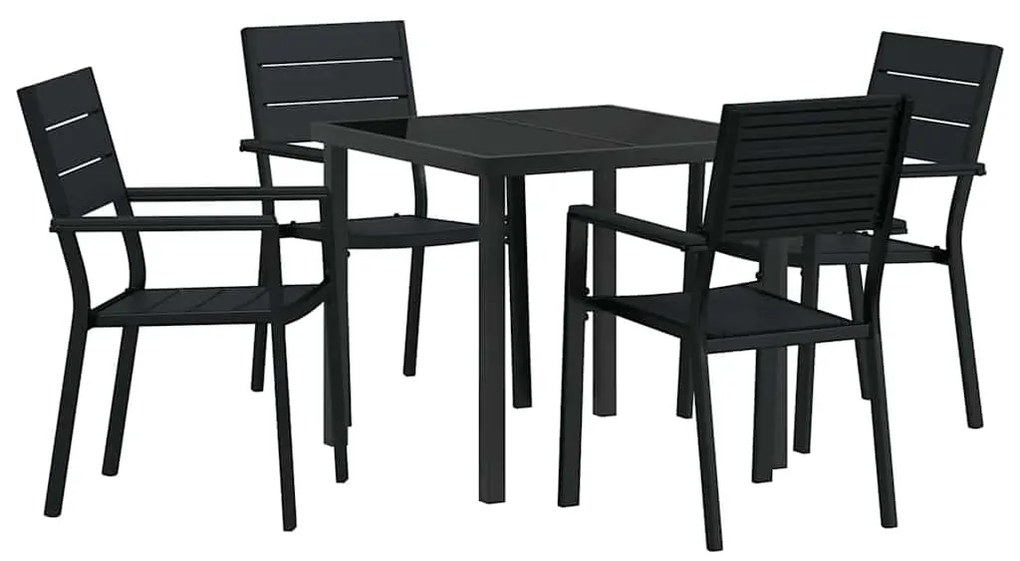 vidaXL Σέτ φαγητού για κήπο 5 pcs Μαύρο Χάλυβας με επίστρωση πούδρας