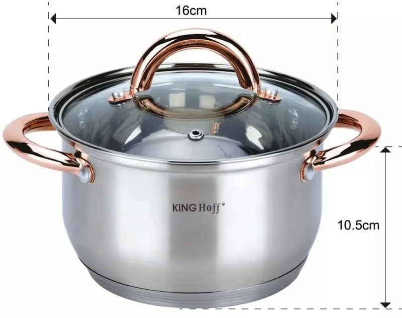 Σετ μαγειρικά σκεύη Kinghoff KH 1763, 8 τεμαχίων, 2.1-6.6 l, Επαγωγή, Inox/χάλκινο χρώμα