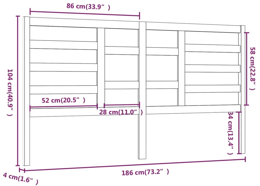 vidaXL Κεφαλάρι Κρεβατιού 186x4x104 εκ. από Μασίφ Ξύλο Πεύκου