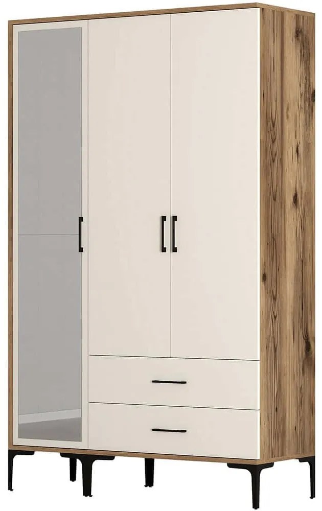 Ντουλάπα Τρίφυλλη Kumsal 845HCT5456 120x47,5x201,4cm Walnut-Cream Τρίφυλλη