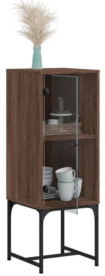 vidaXL Βοηθητικό Ντουλάπι Καφέ Δρυς 35x37x100 εκ. Γυάλινες Πόρτες