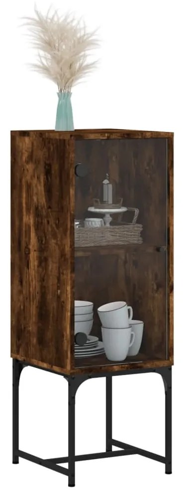 vidaXL Βοηθητικό Ντουλάπι Καπνιστή Δρυς 35x37x100 εκ. Γυάλινες Πόρτες