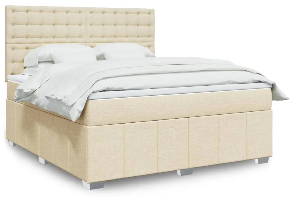 vidaXL Κρεβάτι Boxspring με Στρώμα Κρεμ 180x200 εκ. Υφασμάτινο