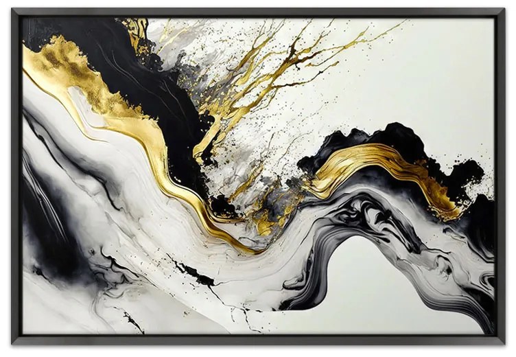 Πίνακας σε καμβά \&quot;Abstract Golden Wave\&quot; Megapap ψηφιακής εκτύπωσης με κορνίζα χρώμα μαύρο 140x100x3εκ.