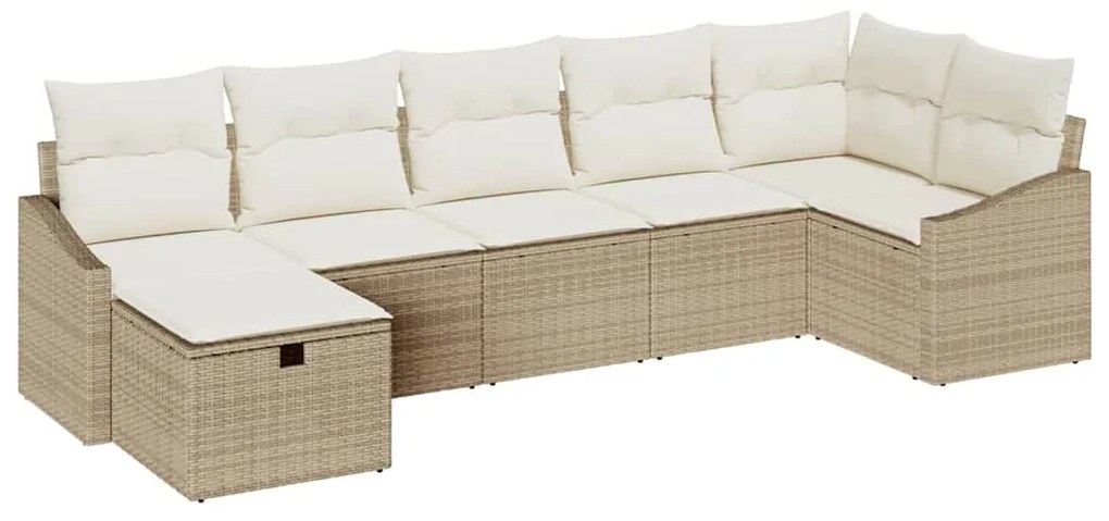 vidaXL Σετ Καναπέ Κήπου με μαξιλάρι 7 pcs Μπεζ Πολυ ράταν