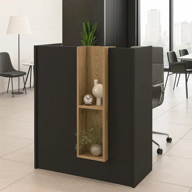 Megapap Γραφείο Υποδοχής - Reception Bonveno Ανθρακί - Sepet Oak 90x43,2x110εκ.