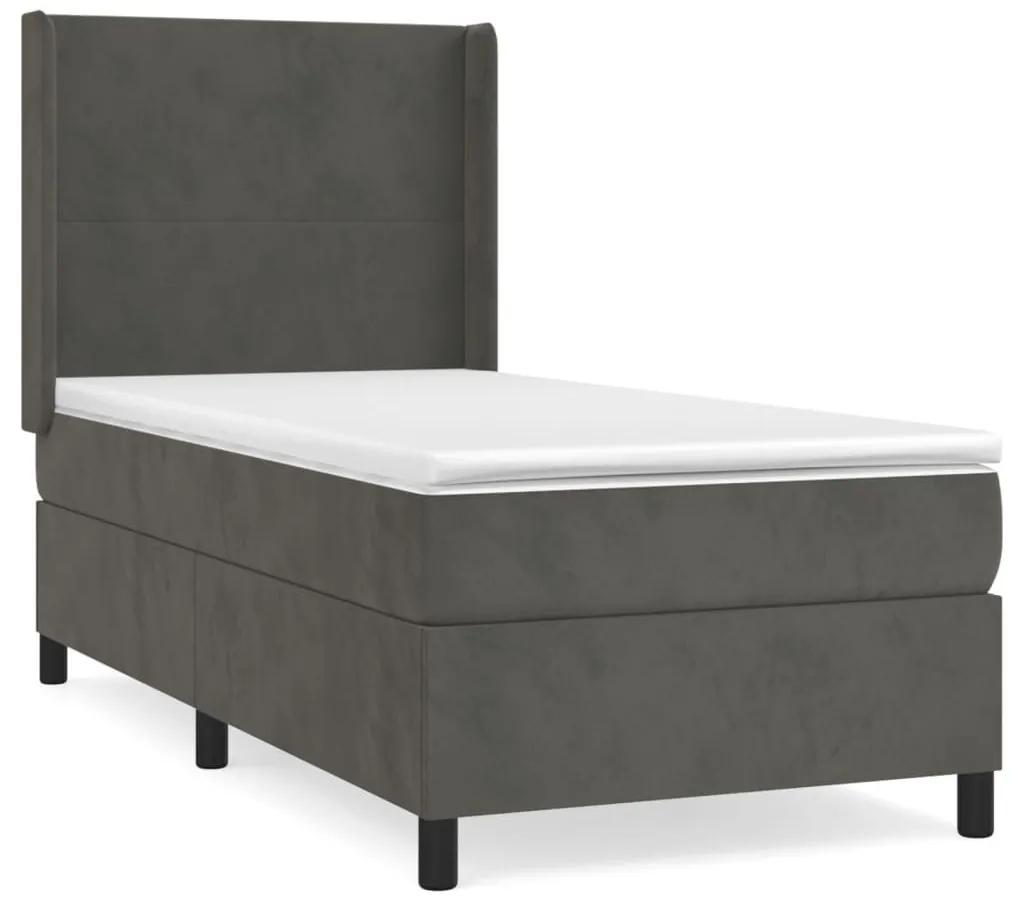 Κρεβάτι Boxspring με Στρώμα Σκούρο Γκρι 90x200 εκ. Βελούδινο - Γκρι