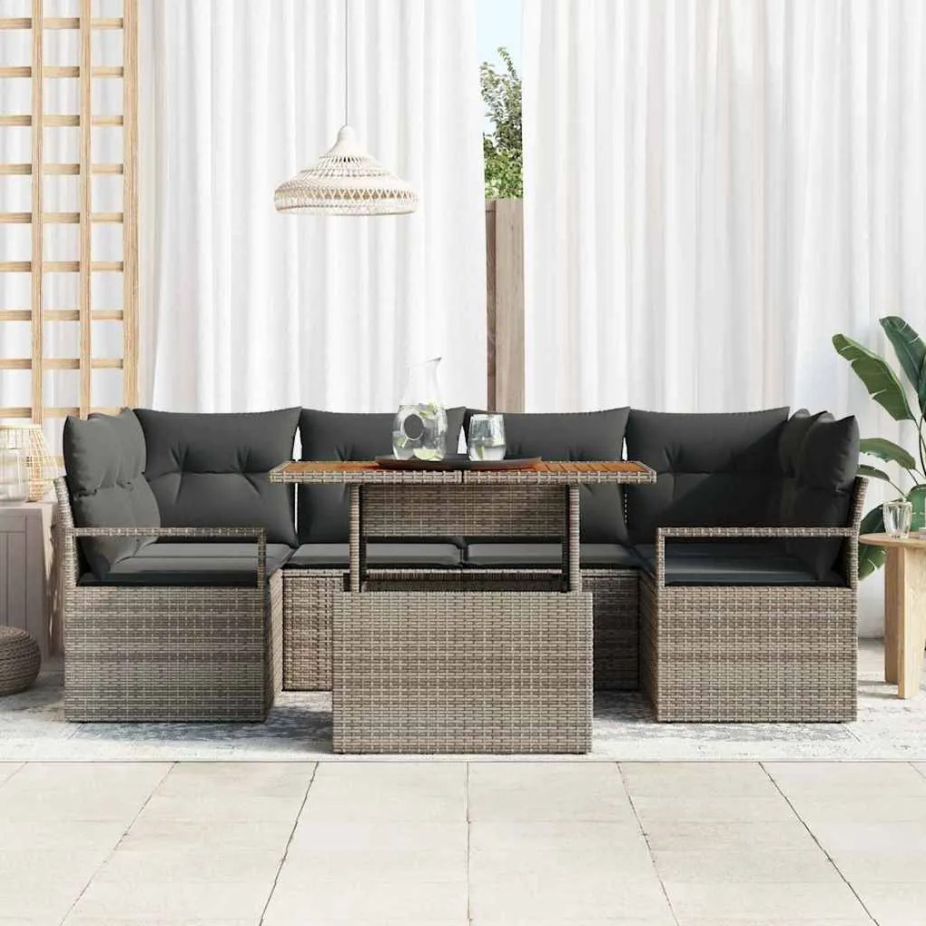 vidaXL Σετ Καναπέ Κήπου με αποθήκευση 7 pcs Γκρι Πολυ ράταν