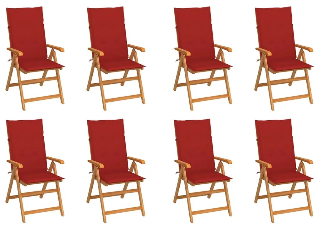3072547 vidaXL Καρέκλες Κήπου Ανακλινόμενες 8 τεμ. Μασίφ Ξύλο Teak &amp; Μαξιλάρια Κόκκινο, 1 Τεμάχιο