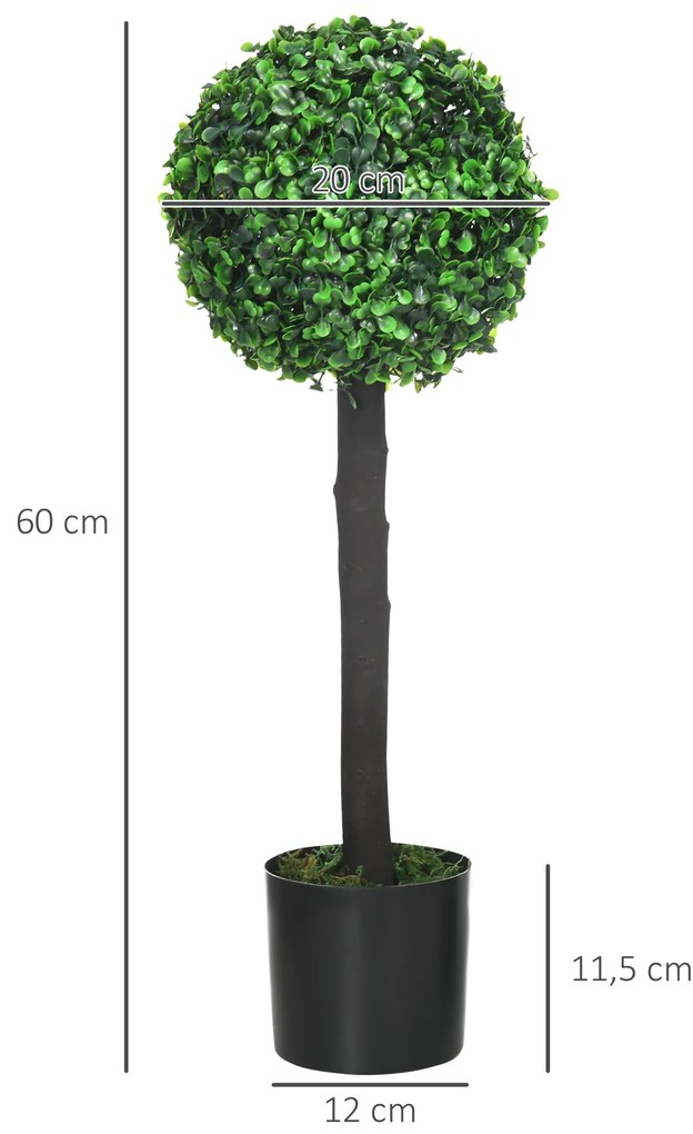 HOMCOM Σετ 2 Τεχνητών Πυξαριών, 2 Πυξάρια, Εξωτερικού Χώρου, 20 cm x 20 cm x 60 cm, Πράσινο + Καφέ + Μαύρο