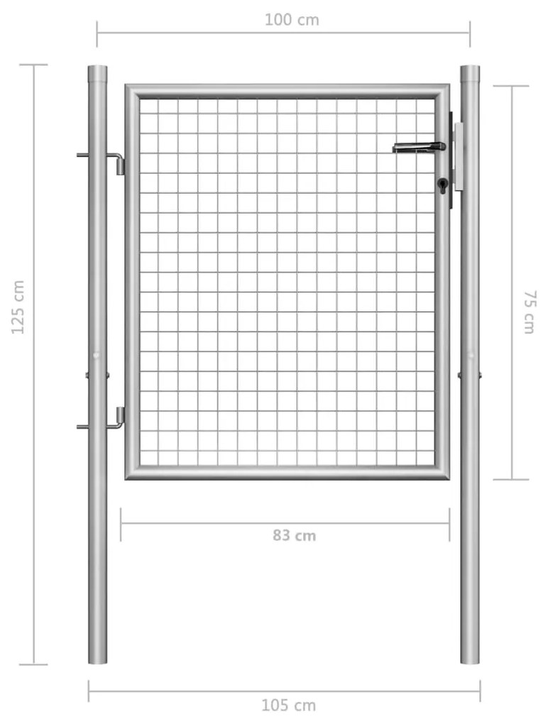 vidaXL Πόρτα Κήπου Ασημί 105x75 εκ. από Γαλβανισμένο Ατσάλι
