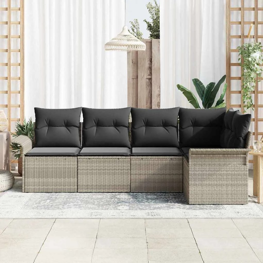 vidaXL Σετ Καναπέ Κήπου με μαξιλάρι 5 pcs Ανοιχτό γκρι Πολυ ράταν