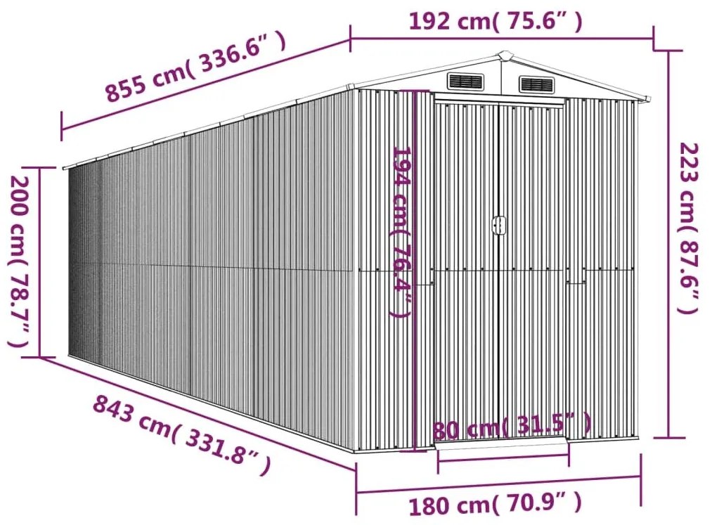 Αποθήκη Κήπου Ανθρακί 192x855x223 εκ. Γαλβανισμένο Ατσάλι - Ανθρακί