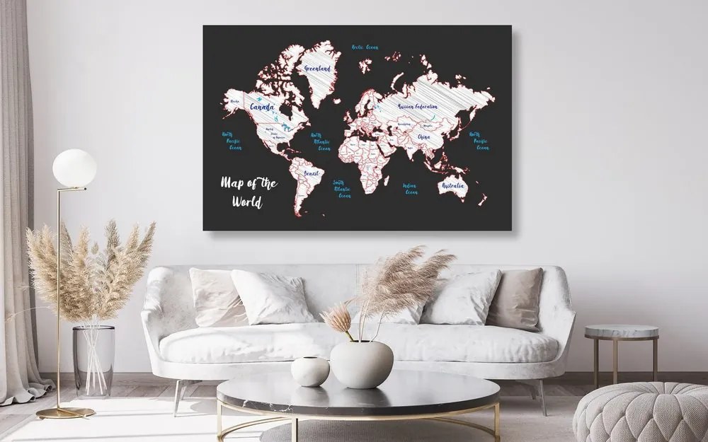 Εικόνα στο φελλό ενός μοναδικού παγκόσμιου χάρτη - 90x60  color mix