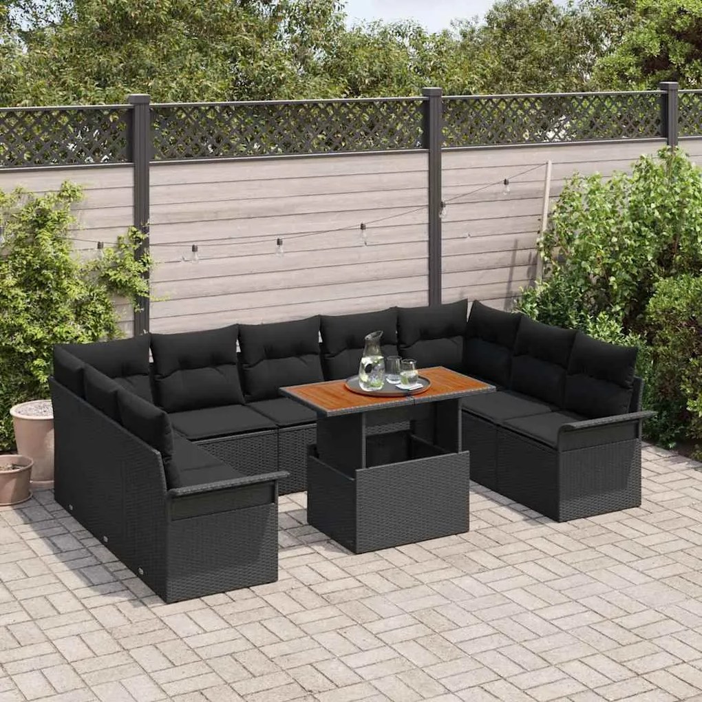 vidaXL Σετ Καναπέ Κήπου με μαξιλάρι 10 pcs Μαύρο 100 x 55 x 73 εκ