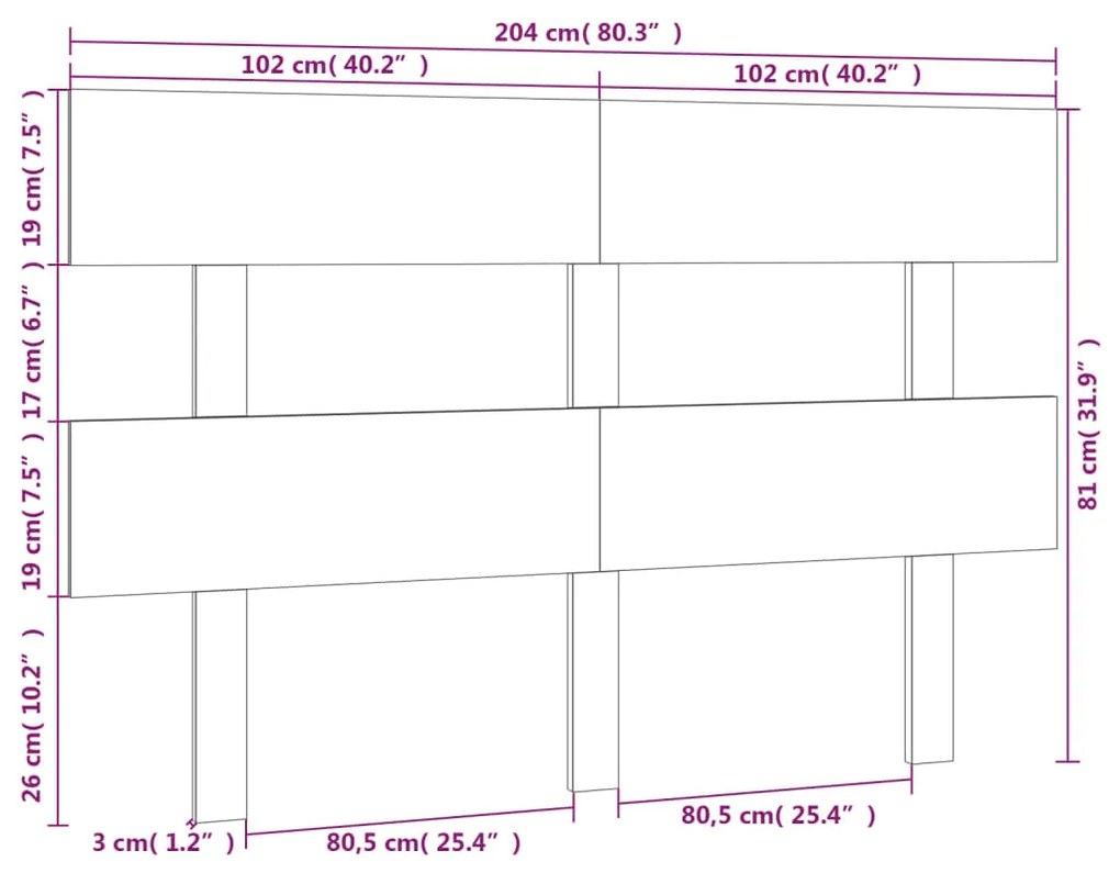 vidaXL Κεφαλάρι Κρεβατιού 204x3x81 εκ. από Μασίφ Ξύλο Πεύκου