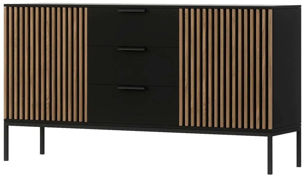Μπουφές Oriol 162724679 150x40x80cm Black-Oak Mdf,Μέταλλο