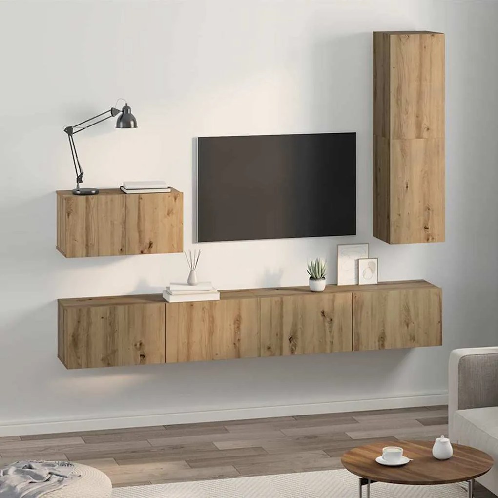 vidaXL Τηλεοπτική Κάβα Τοίχου 4 pcs artisan δρυς Μέγεθος: Μεσαίο