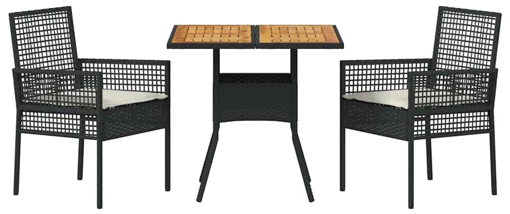 vidaXL Σέτ φαγητού για κήπο 3 pcs Μαύρο συνθετικό ρατάν