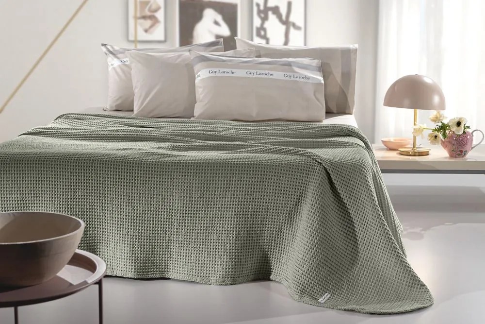 Κουβέρτα Πικέ Βαμβακερή Stonewashed Υπέρδιπλη Eternity Olive 230x240εκ. Guy Laroche