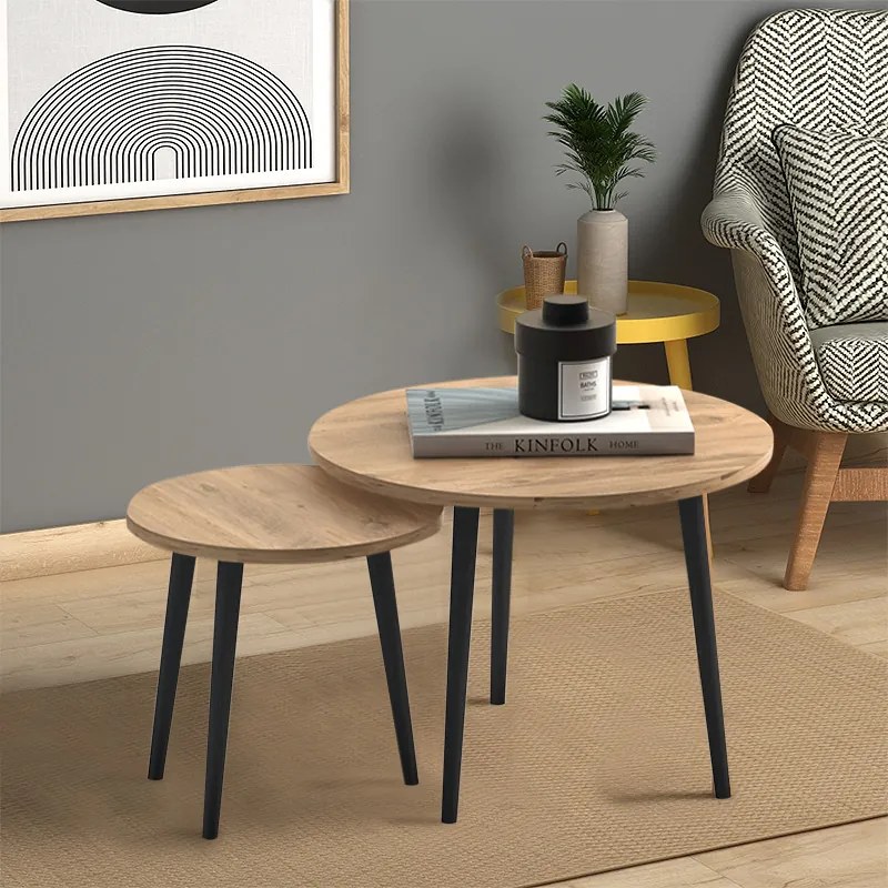 Τραπεζάκι σαλονιού σετ 2 τμχ Roma Megapap χρώμα oak 60x60x46εκ.-GP022-0072,6
