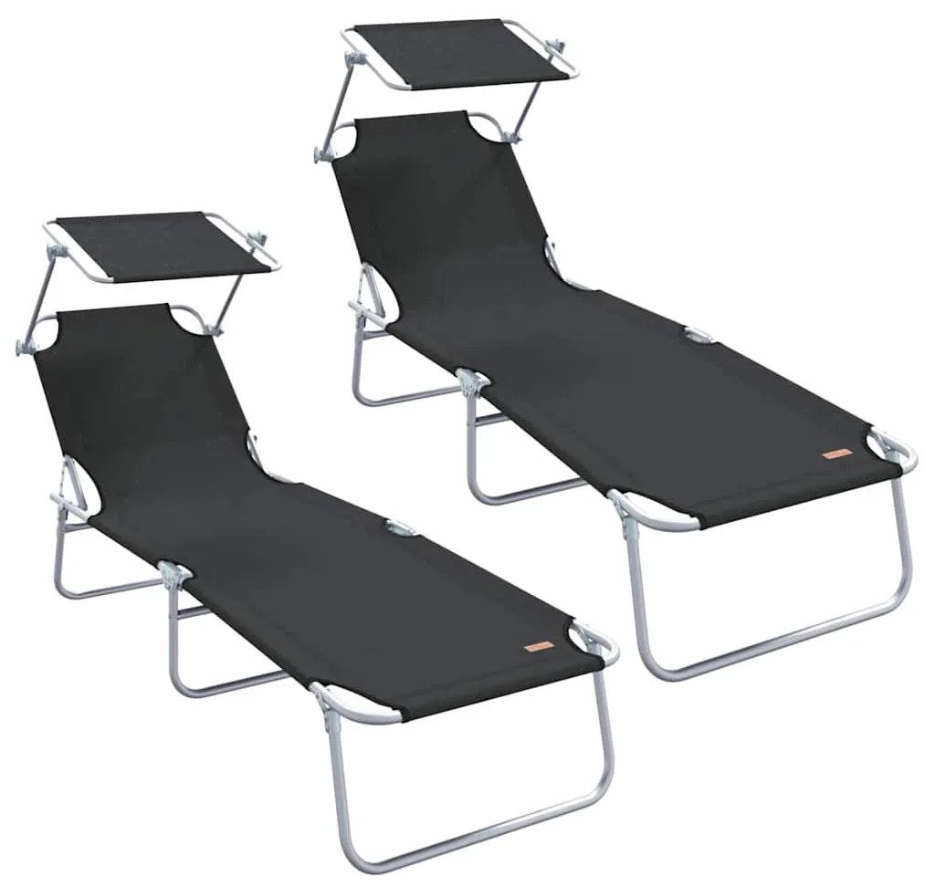 vidaXL Ξαπλώστρα 2-πρόσωπο 2 pcs Μαύρο 58 x 188 x 77 εκ. ύφασμα