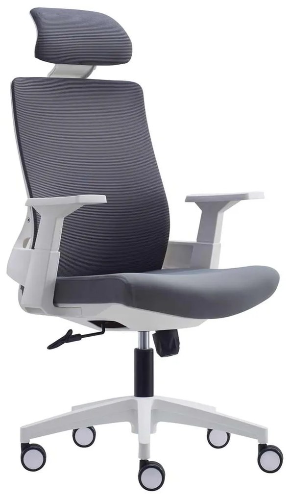 Πολυθρόνα Γραφείου Bf8900 Διευθυντή Άσπρη / Mesh - Ύφασμα Γκρι. Διάσταση: 64x66x116/128cm