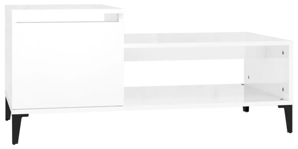 Τραπεζάκι Σαλονιού Γυαλ. Λευκό 100x50x45 εκ. Επεξεργ. Ξύλο - Λευκό