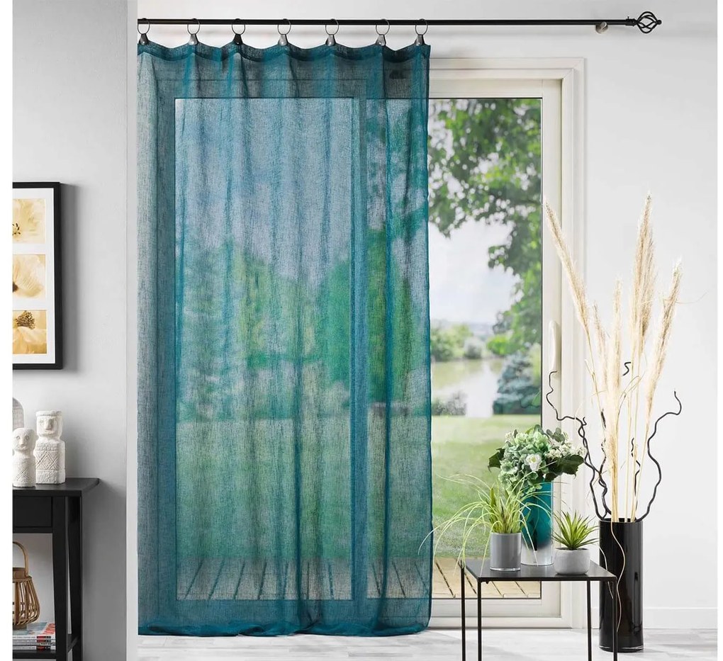 Κουρτίνα Χαμηλής Σκίασης Linka Douceur d'intérieur με κρίκους και διαστάσεις 140x240cm - Blue