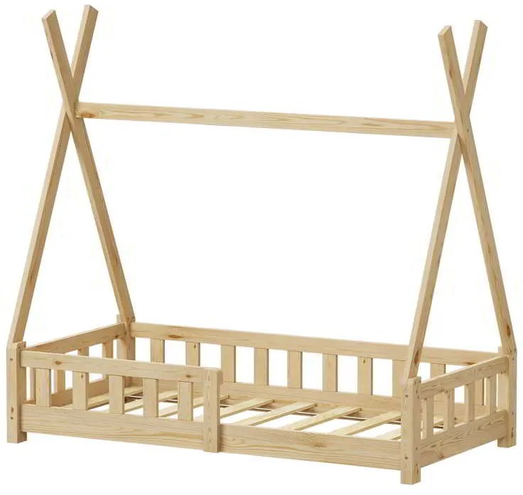 Παιδικό κρεβάτι Noam τ.Montessori με κιγκλίδωμα pakoworld ξύλο πεύκου σε φυσική απόχρωση 70x140εκ