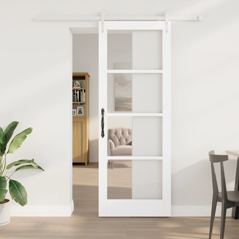 vidaXL Συρόμενη Πόρτα με Σετ Εξαρτημάτων Λευκή 78x211 εκ. Συμπαγές Ξύλο Πεύκου