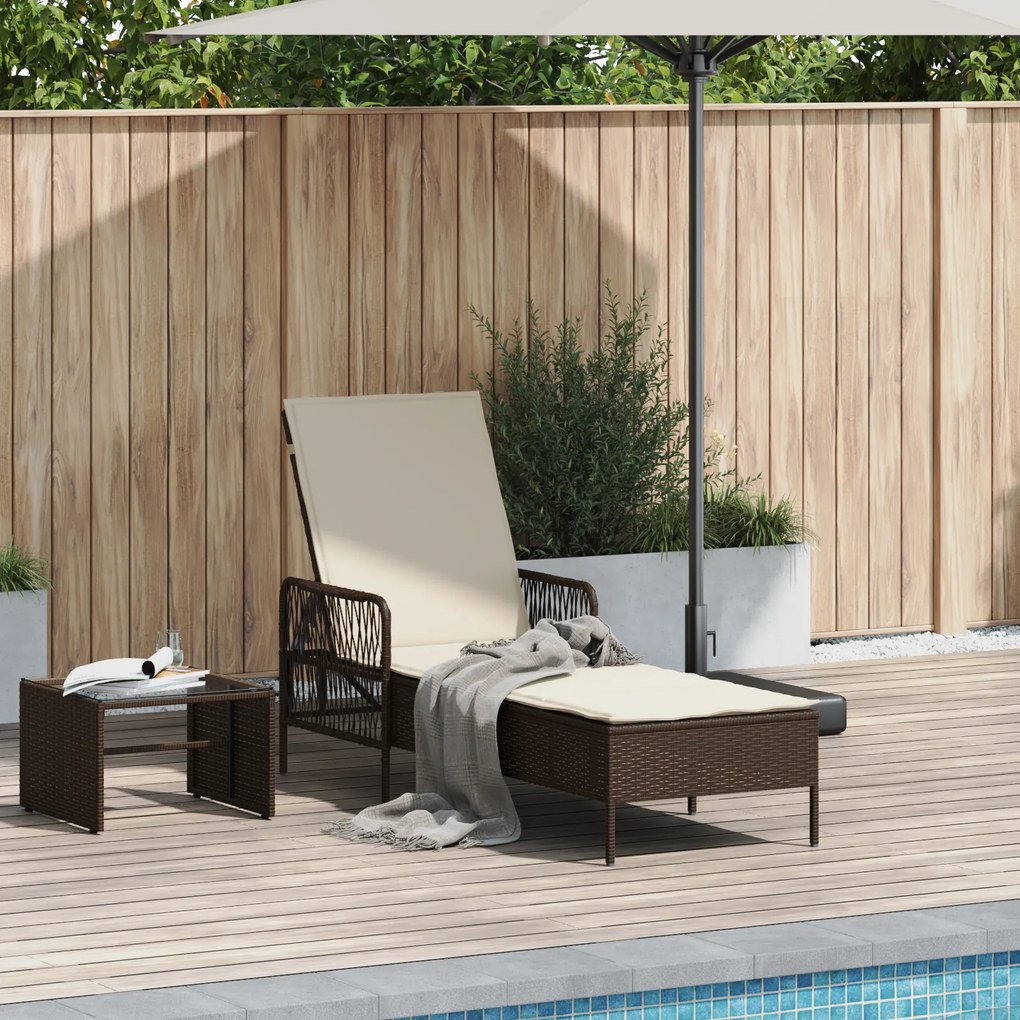 vidaXL Ξαπλώστρα Ήλιου Καφέ και Κρεμ PE Ρατάν 157 x 55 x 92 εκ
