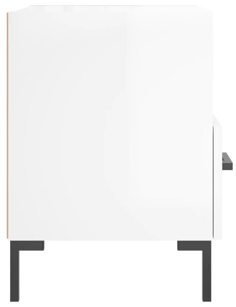 Κομοδίνο Γυαλιστερό Λευκό 40 x 35 x 47,5 εκ. Επεξεργασμένο Ξύλο - Λευκό