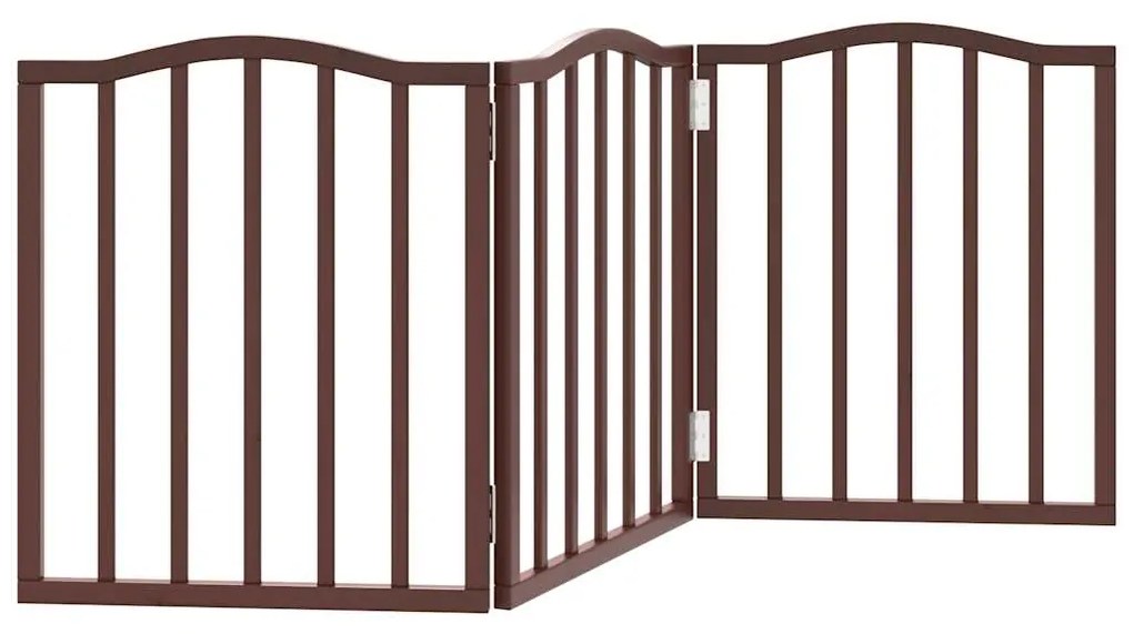 vidaXL Πύλη σκύλου πτυσσόμενη 3 πάνελ καφέ δρυς 150 cm ξύλο λεύκας