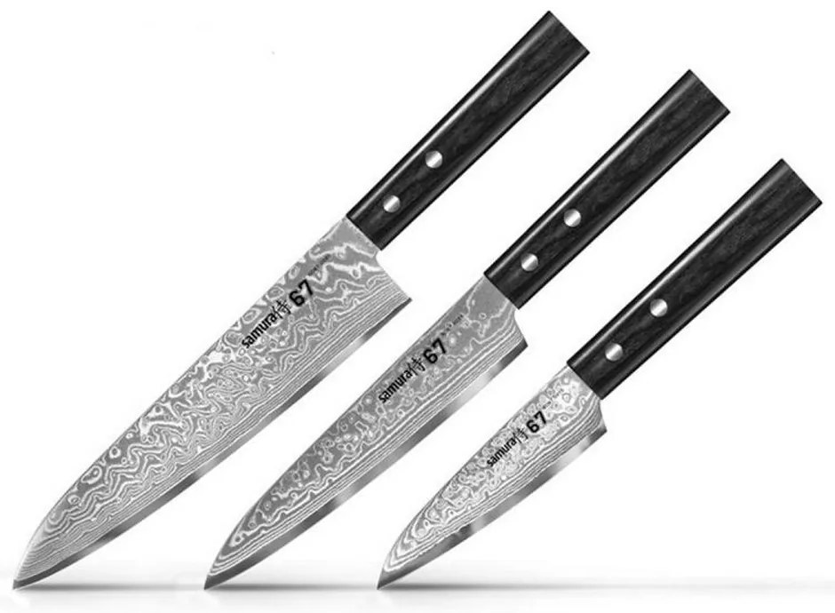 Μαχαίρια Damascus 67 SD67-0220M (Σετ 3τμχ) Black Samura Ανοξείδωτο Ατσάλι