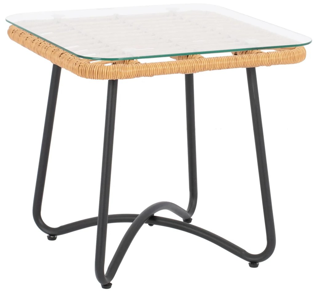 Metallic table  with wicker beige 50x50x48.5cm